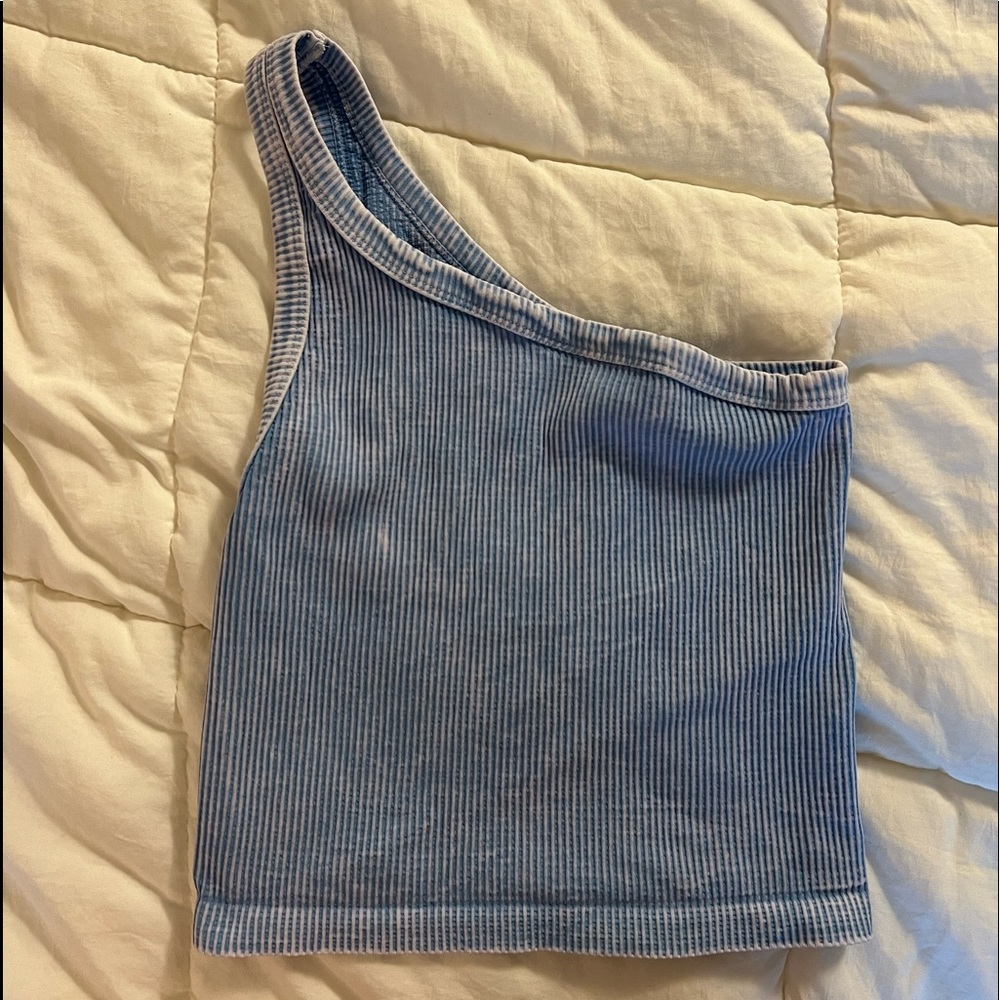 Baby Blue One Shoulder Ribbed Top
